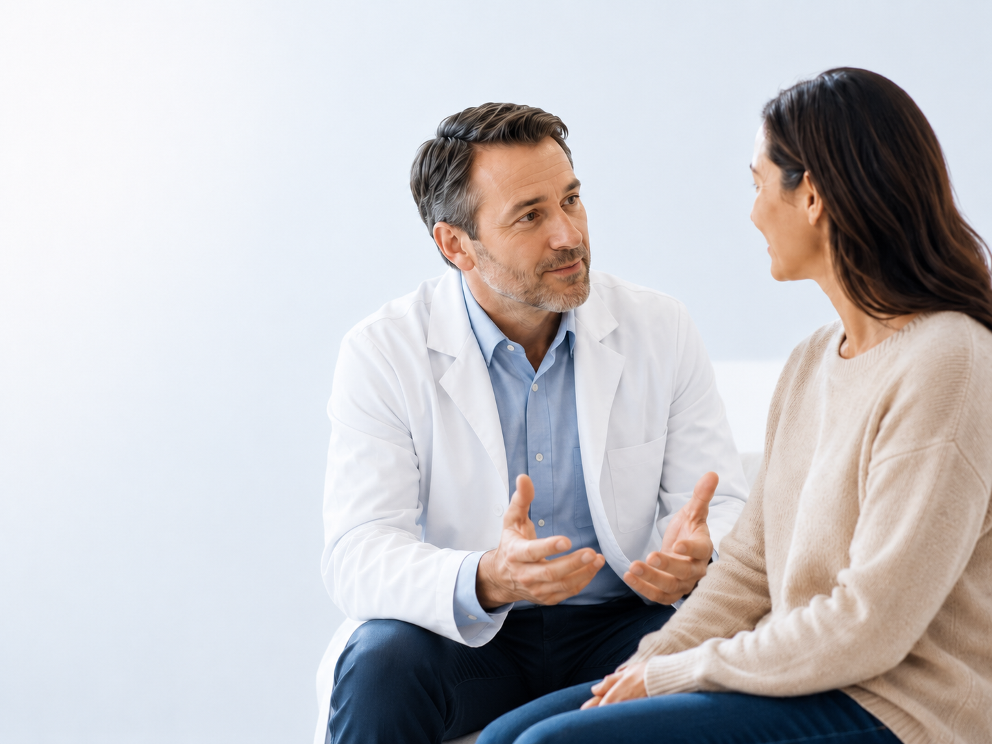 Physician in thoughtful conversation with a patient