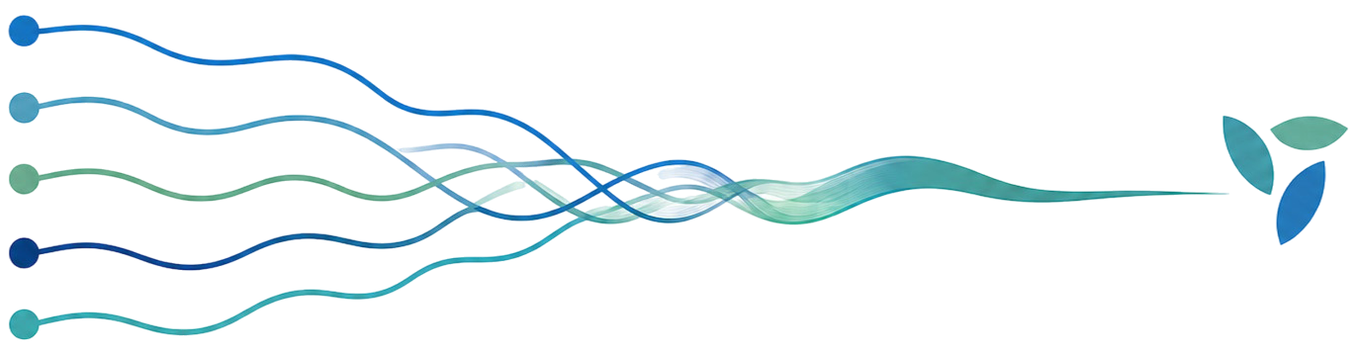Abstract visualization of multiple pathways converging into one integrated model